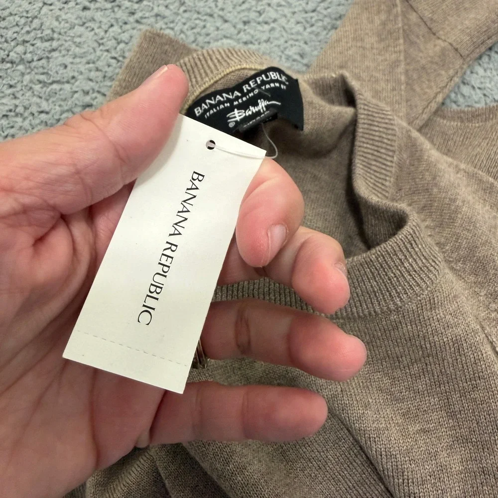 Banana Republic Sweater Mens Medium Italian Merino Wool Crewneck Taupe Brown
